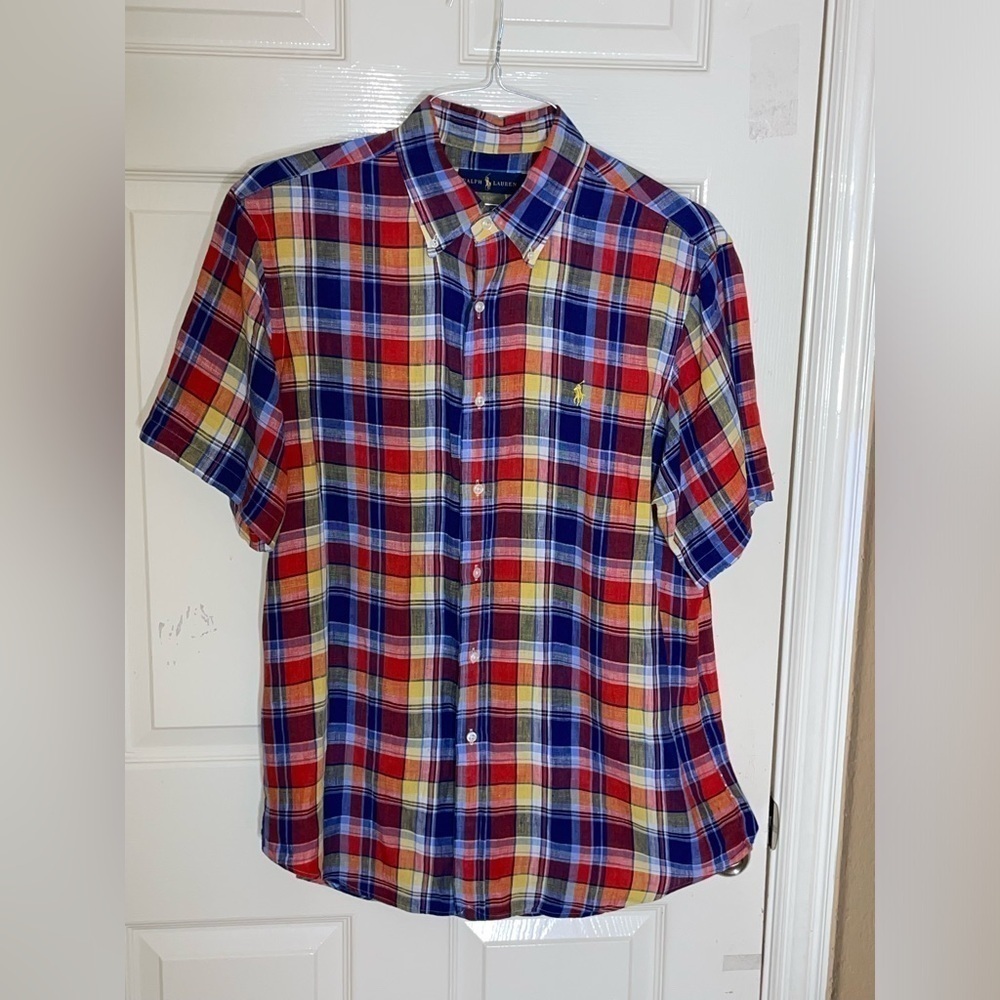Rare Vintage Plaid Button Down Linen Classic Fit Large - Picture 8 of 10